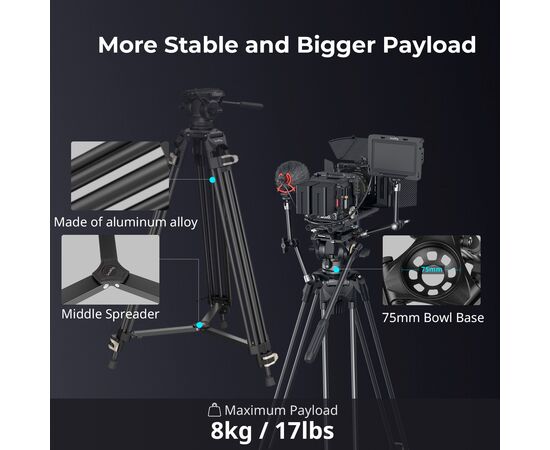 SMALLRIG 3751B Tripé de Vídeo AD-01 com Cabeça Fluída