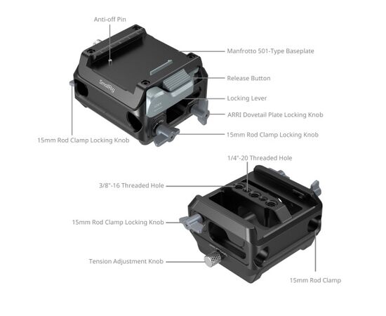 SMALLRIG 5366 Kit Base com Sapata com Suporte de Tubos Duplo 15mm