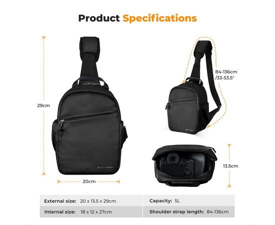 K&F CONCEPT Bolsa Transversal Urban Wander 08 - 5L (Preto)