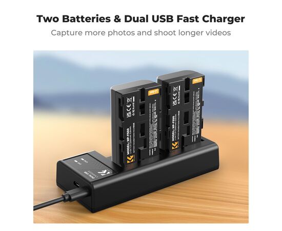 K&F CONCEPT KF28.0046 Kit Carregador Duplo USB-C + 2 Baterias NP-F550