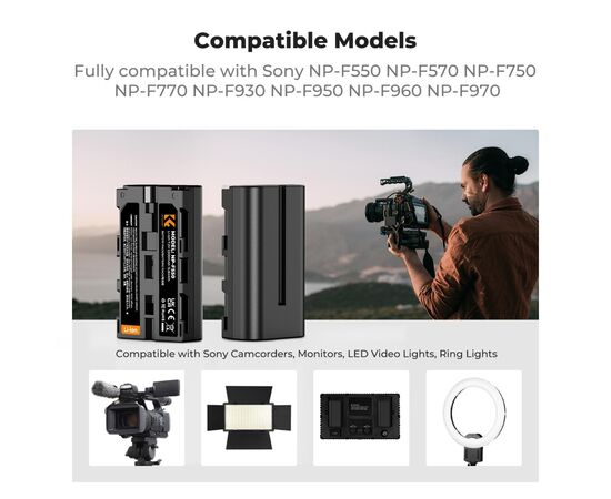 K&F CONCEPT KF28.0046 Kit Carregador Duplo USB-C + 2 Baterias NP-F550