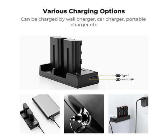 K&F CONCEPT KF28.0046 Kit Carregador Duplo USB-C + 2 Baterias NP-F550