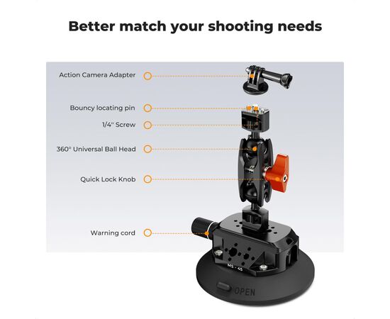 K&F CONCEPT Braço mágico com Ventosa para Action Cams