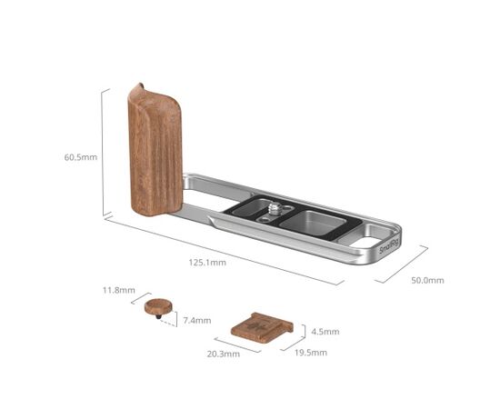 SMALLRIG 5984 L-Bracket com Punho de Madeira para Fujifilm X-E5 - Rosewood/Prata