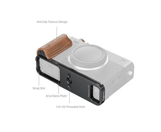 SMALLRIG 5985 L-Bracket com Punho de Madeira para Fujifilm X-E5 - Rosewood/Preto
