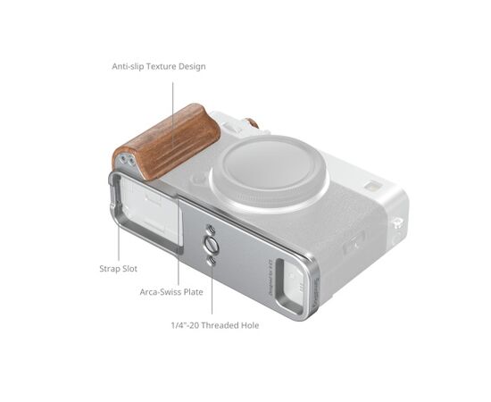 SMALLRIG 5984 L-Bracket com Punho de Madeira para Fujifilm X-E5 - Rosewood/Prata