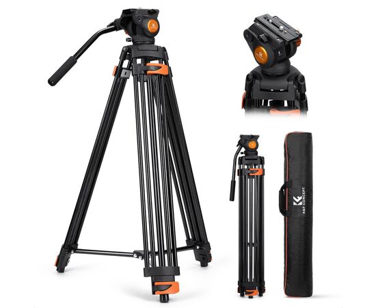 K&F CONCEPT Tripé de Video VA3 com Cabeça de Vídeo BV70
