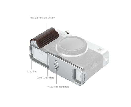 SMALLRIG 6236 L-Bracket com Punho de Madeira para Fujifilm X-E5 - Ebony/Prata