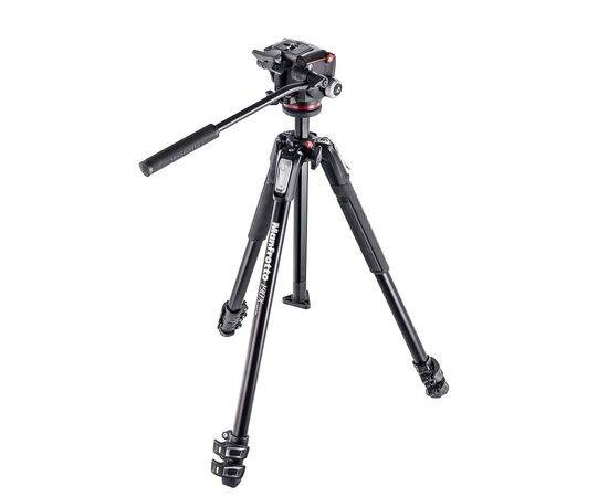 MANFROTTO Kit de Tripé de Alumínio 190X, 3 Seções, Cabeça Fluida de 2 Vias