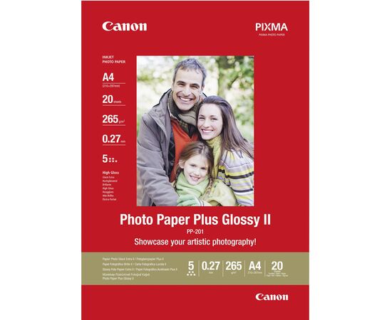 CANON Papel Fotográfico Plus Glossy II Canon PP-201 265g A4 - 20 folhas