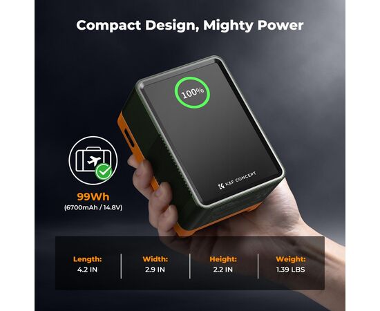 K&F CONCEPT Bateria V-Mount USB-C Fast Charging PD100W 99Wh - Verde