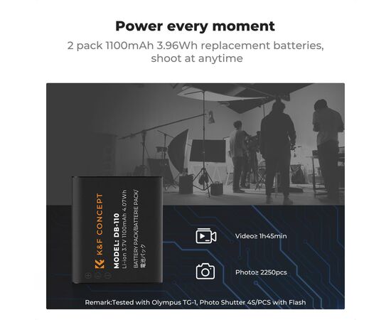 K&F CONCEPT KIT 2 Baterias Ricoh DB-110 1100 mAh Ricoh e Olympus