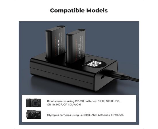 K&F CONCEPT KIT 2 Baterias Ricoh DB-110 1100 mAh Ricoh e Olympus