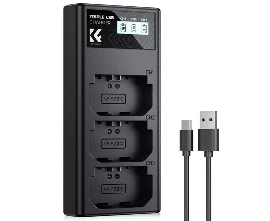 K&F CONCEPT Carregador Triplo para Baterias Sony NP-FZ100