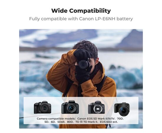 K&F CONCEPT Carregador Triplo para Baterias Canon LP-E6NH