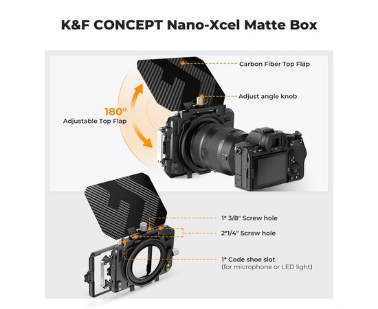 K&F CONCEPT Kit Matte Box + Filtro Quadrado ND8