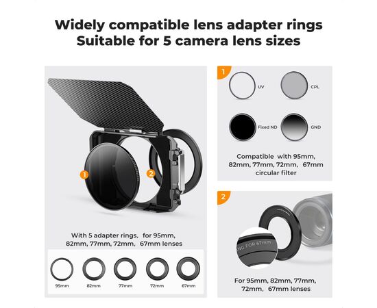 K&F CONCEPT Kit Matte Box + Filtro Quadrado ND8