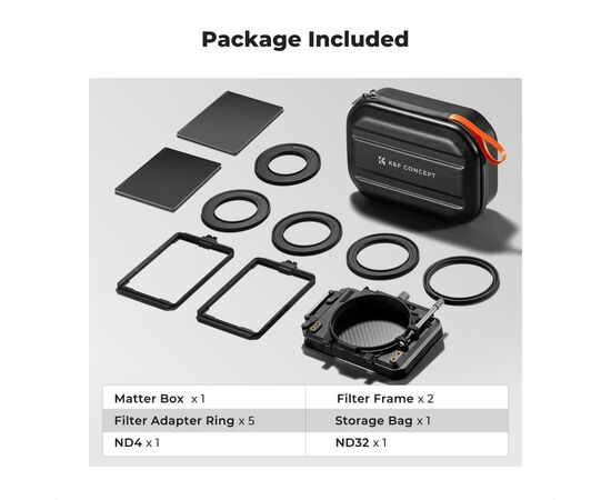K&F CONCEPT Kit Matte Box + 2 Filtros Quadrados ND4 + ND32