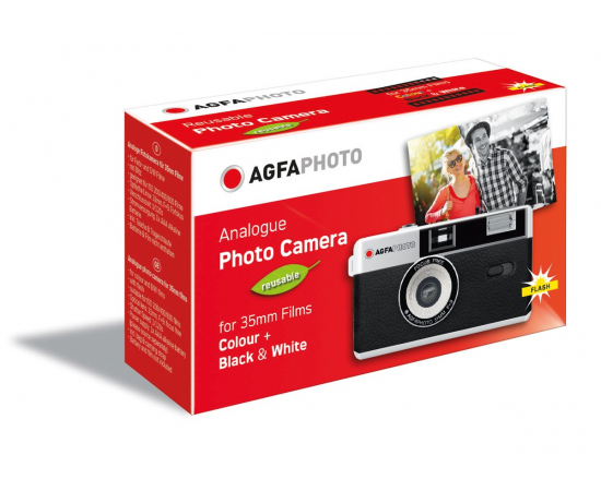 AGFAPHOTO Câmera Fotográfica Analógica Reutilizável 35mm c/ Flash (Preto)